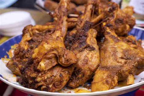 Roasted Leg Pieces Of Mutton At A Street Food Market In Dhaka Stock