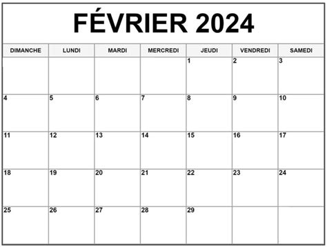 Calendrier 2024 Février | 2024 Calendrier