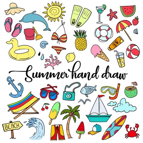 Premium Vector Summer Beach Hand Drawn Vector Symbols And Objects