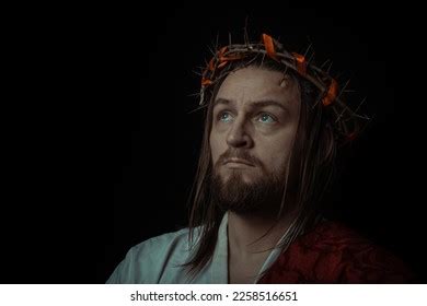 Jesus Christ Wearing Crown Thorns White Stock Photo 2258516651