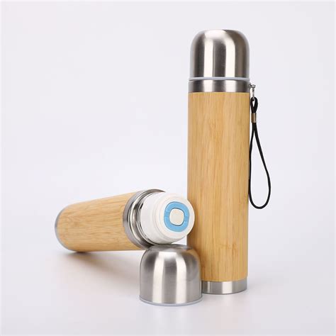 Eco Friendly Customize Water Bottle Double Wall Stainless Steel Bamboo