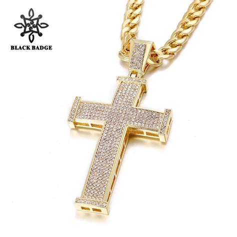 Hip Hop Jewelry Iced Out Shining Crystal Cross Pendant Gold Silver Men