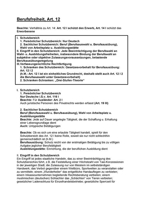 Berufsfreiheit Zusammenfassung Grundrechte Staatsrecht I