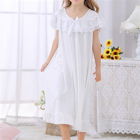 Bobogojp Girls Cotton Nightgowns Short Sleeve Princess Sleep Shirts