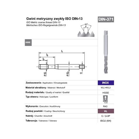 Gwintownik Maszynowy Wysokowydajny M8 DIN 371C R40 HSSE HL INOX FANAR