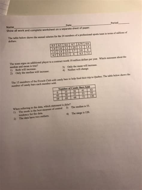 Solved Period Name Date Show All Work And Complete Worksheet Chegg