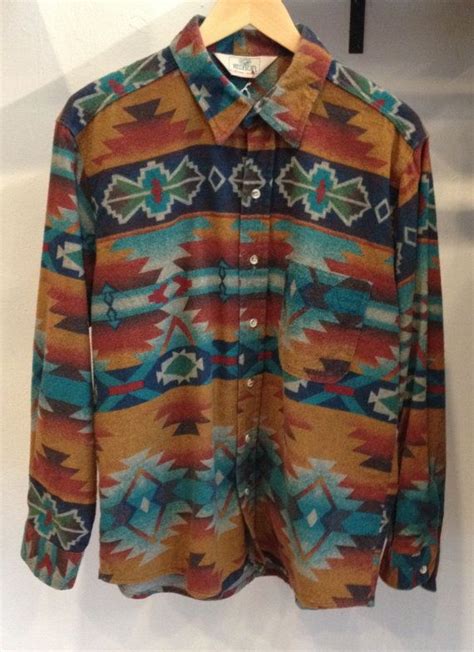 Vintage Aztec Mens Flannel Button Down Shirt Menswear Mens Outfits