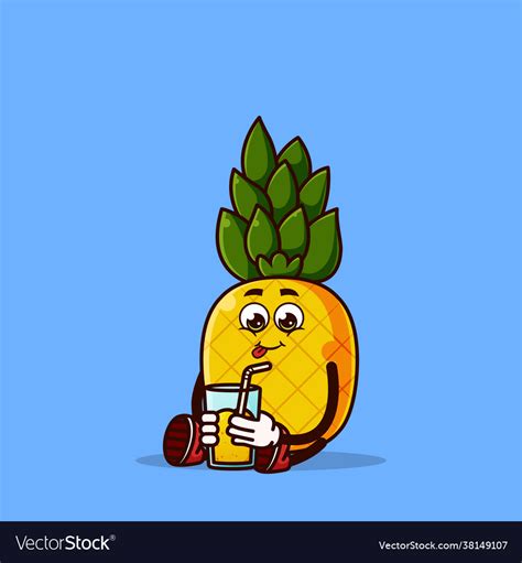 Cute Pineapple Character Sitting With Pineapple Vector Image