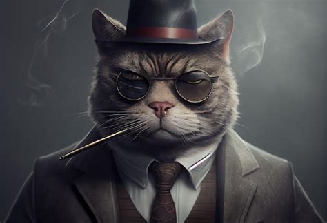 Ilustraci N Generativa De Ia De Un Gato Como Jefe De La Mafia Fumando