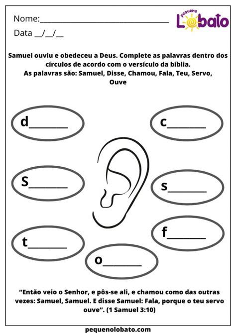 Atividades Bíblicas sobre Samuel prontas para Imprimir