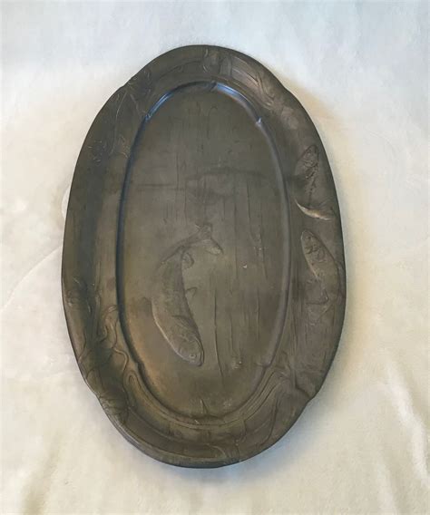 Imperial Zinn B G Art Nouveau Large Oval Pewter Fish Etsy