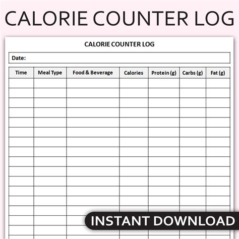 Calorie Counter Sheet To Print