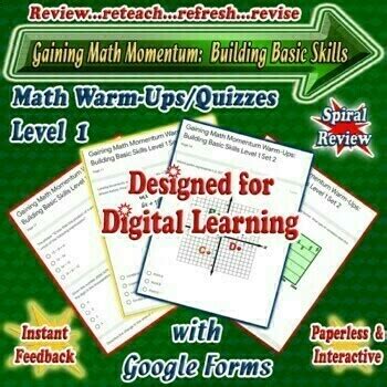 Spiral Math Review Bell Ringers GOOGLE FORMS Warm Ups Quizzes Level 1