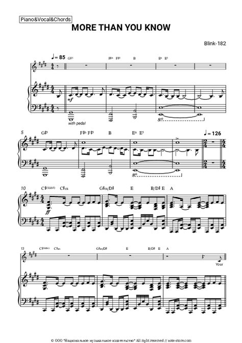 More Than You Know Piano Sheet Music And Vocal And Chords Blink 182 In