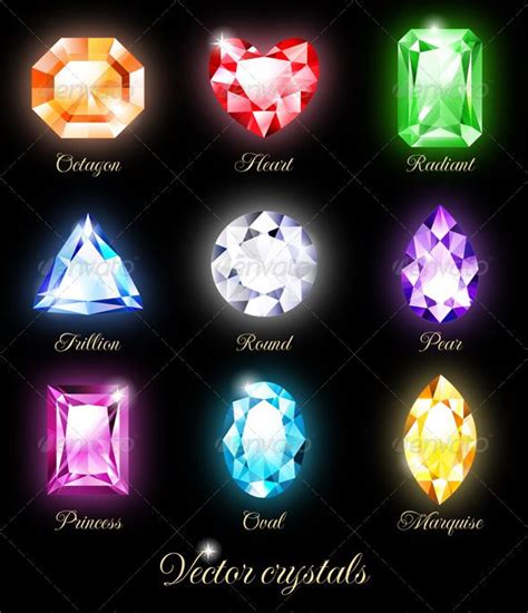 Collection Of Sparkling Gems Isolated On Black Background Vector