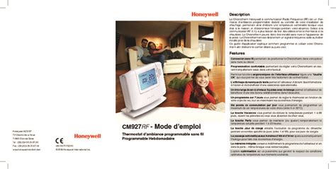 Honeywell Chronotherm Cm Utilisation Pdf Notice Manuel D Utilisation