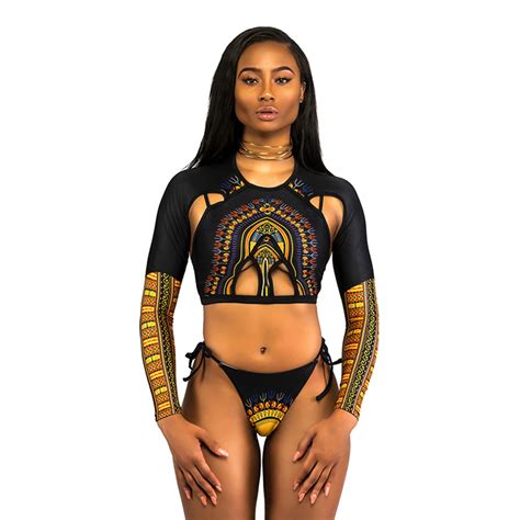 Women Swimwear Backless Bikini Set African Style 3D Print Swimsuit Two