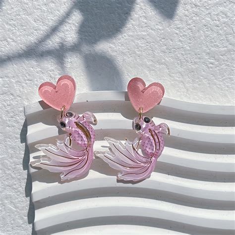 Goldfish Heart Shaped Dangle Earrings Vibrant Candy Color Temu United