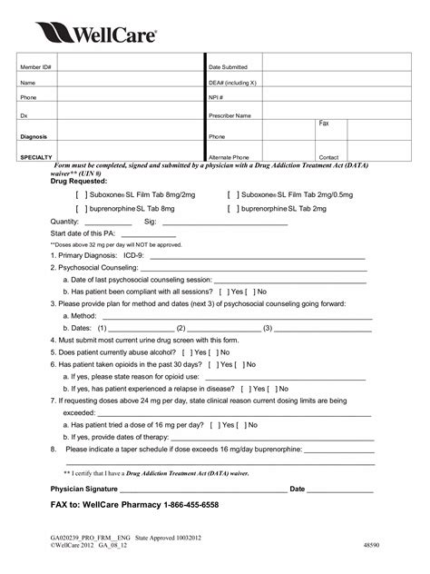 Blank Suboxone Wellcare Fill Out And Print Pdfs