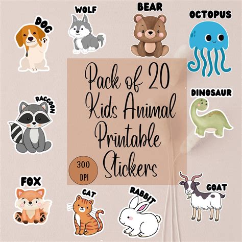 Printable Kids Animal Stickers Printable Stickers for - Etsy