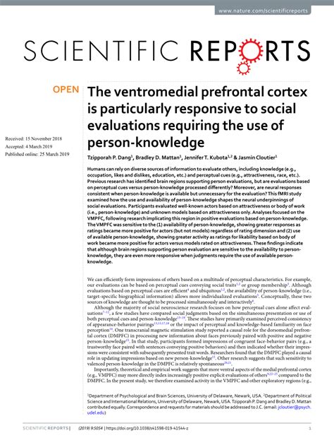 Pdf The Ventromedial Prefrontal Cortex Is Particularly Responsive To