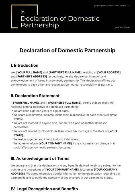 Free Declaration Of Domestic Partnership Template Edit Online