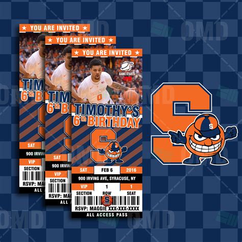 Syracuse Orange Basketball Sports Ticket Style Party Invites Sports Invites