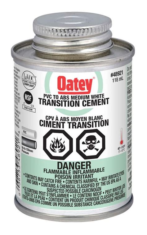 Oatey Pvc To Abs Transition Cement Medium White 118 Ml Canadian Tire