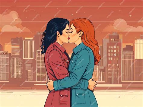 Premium Photo Free Vector Lesbian Couple Kiss In Flat Design Style