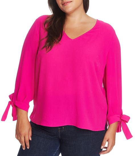 CeCe Plus Size 34 Bow Tie Sleeve V Neck Blouse 2X