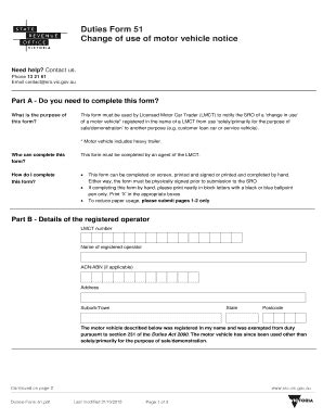 Fillable Online Sro Vic Gov Change Of Use Of Motor Vehicle Notice Sro