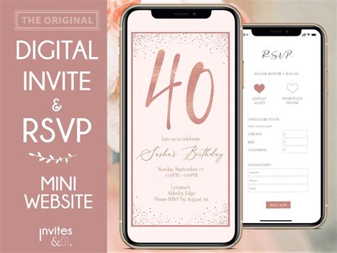 Digital Birthday Invitation & RSVP Mini Website Rose Gold Cool Modern ...