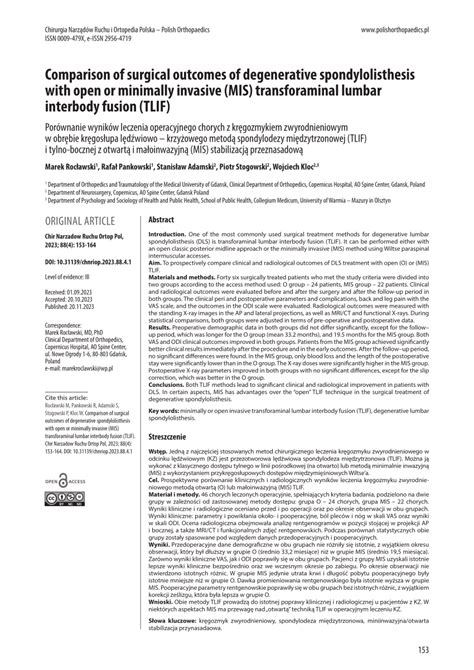 Pdf Comparison Of Surgical Outcomes Of Degenerative Spondylolisthesis