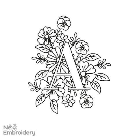 Floral Letter A Embroidery Design - NextEmbroidery