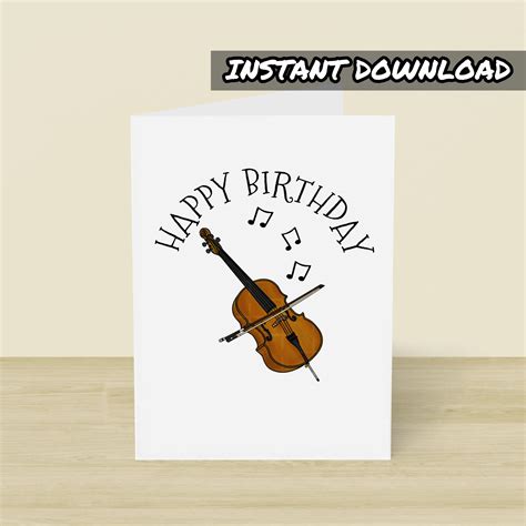 Printable Cello Birthday Card Printable Greeting Card Instant Download Cellist Birthday Card