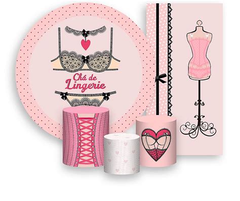 Painel De Festa Trio De Capas Cilindro Faixa Veste Fácil Chá de Lingerie Renda 003 Via