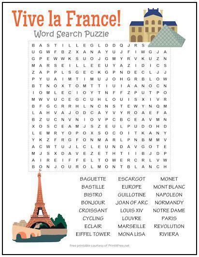 Vive La France Word Search Puzzle