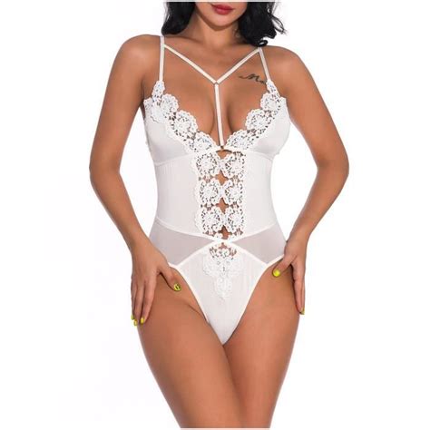 Sasaquoy Lingerie Sexy Pyjama Sexy Transparent En Maille Profonde En V