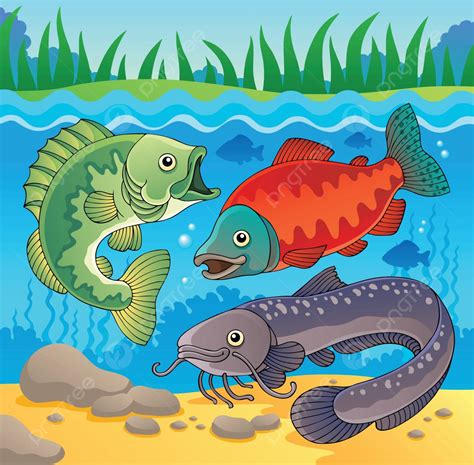 Freshwater Fish Theme Image 3 Fauna Freshwater Draw Vector Fauna