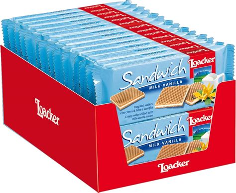 Loacker Sandwich Milk Vanilla Biscotti Wafer Con Cuore Di Crema Al