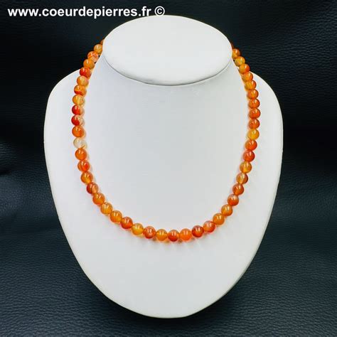 Collier en cornaline de Madagascar perles 8mm Cœur de Pierres