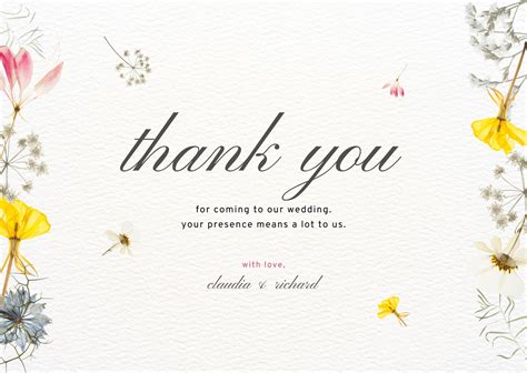 Thank You Cards Editable Canva Template Neutral Flower Thank You Boho Floral Wedding Thank You