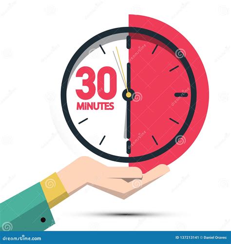 30 Thirty Minutes Clock in Hand Stock Vector - Illustration of pointer ...