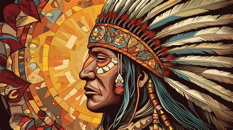 Native American With Feathers And A Sun Background Picture Of Native