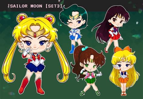 Cute Chibi Sailor Moon Characters Clipart Instant Download Etsy