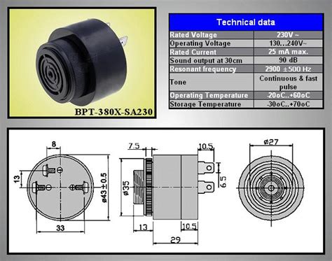 PIEZO BUZZER BPT 380XSA230VAC BZ 30 AC230V