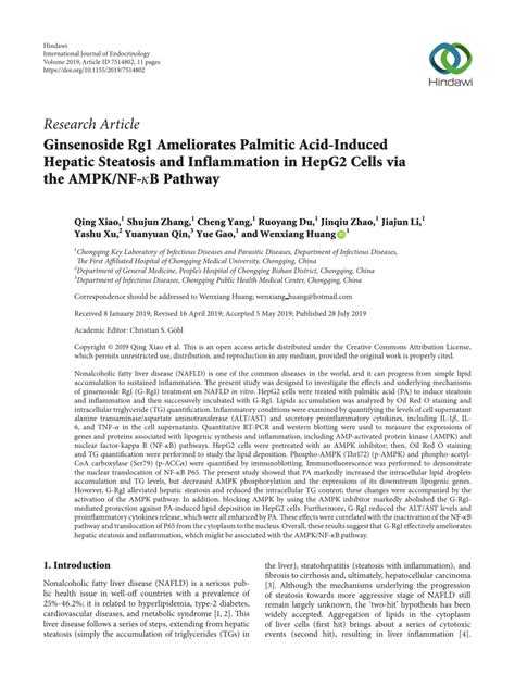 Pdf Ginsenoside Rg Ameliorates Palmitic Acid Induced Hepatic