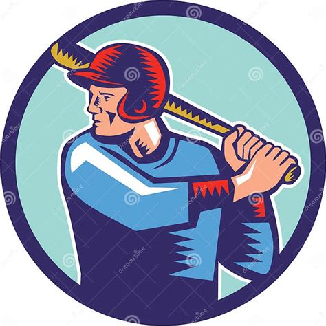 Baseball Player Batter Batting Circle Woodcut Stock Illustration