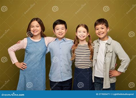 Smiling Multiethnic Kids Hugging Friends in Stock Image - Image of emotions, friendship: 277835471