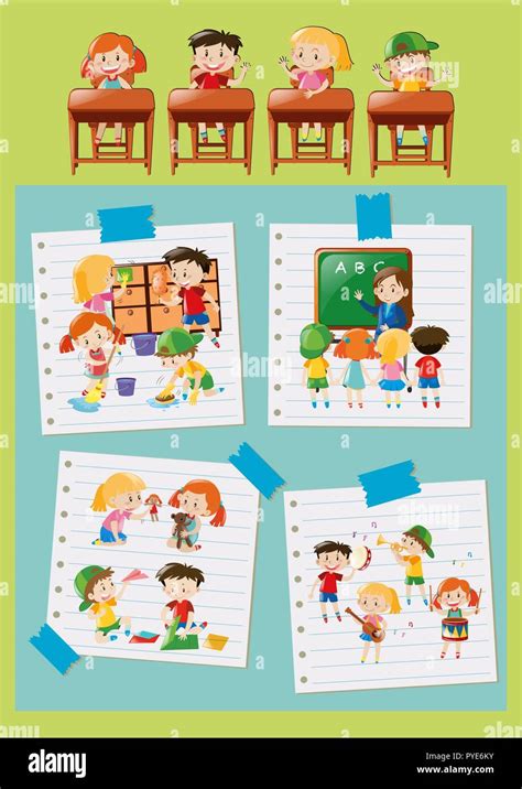 Different activities of students at school illustration Stock Vector ...